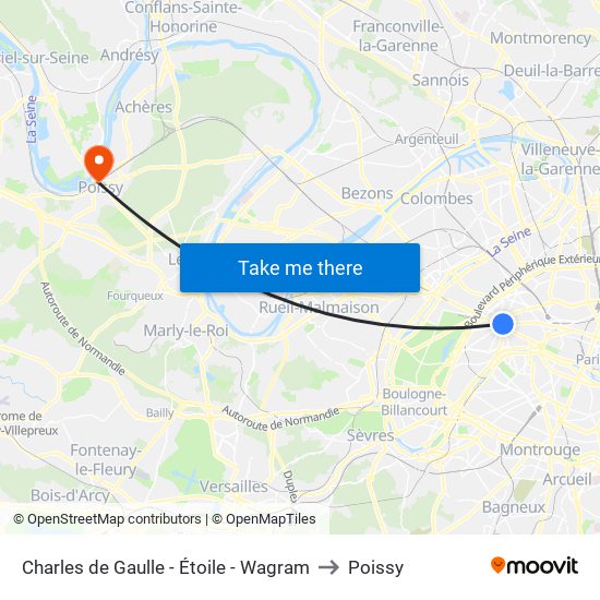 Charles de Gaulle - Étoile - Wagram to Poissy map