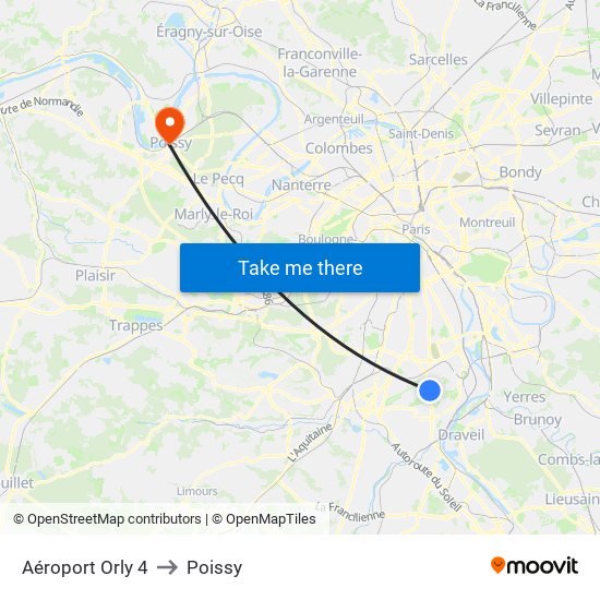 Aéroport Orly 4 to Poissy map