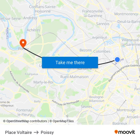 Place Voltaire to Poissy map