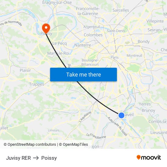 Juvisy RER to Poissy map