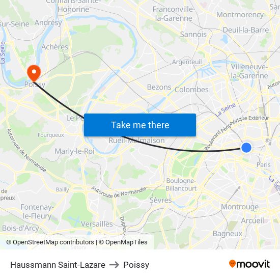 Haussmann Saint-Lazare to Poissy map