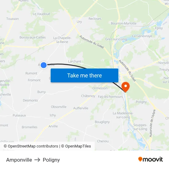Amponville to Poligny map