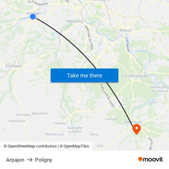 Arpajon to Poligny map