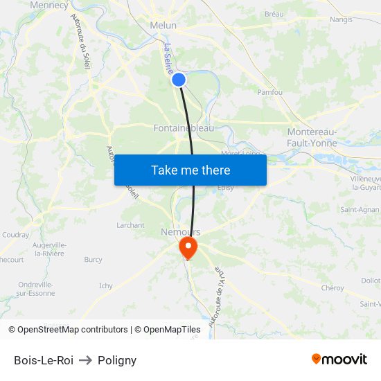 Bois-Le-Roi to Poligny map
