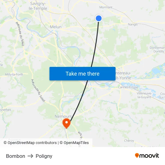 Bombon to Poligny map