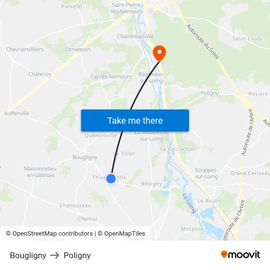 Bougligny to Poligny map