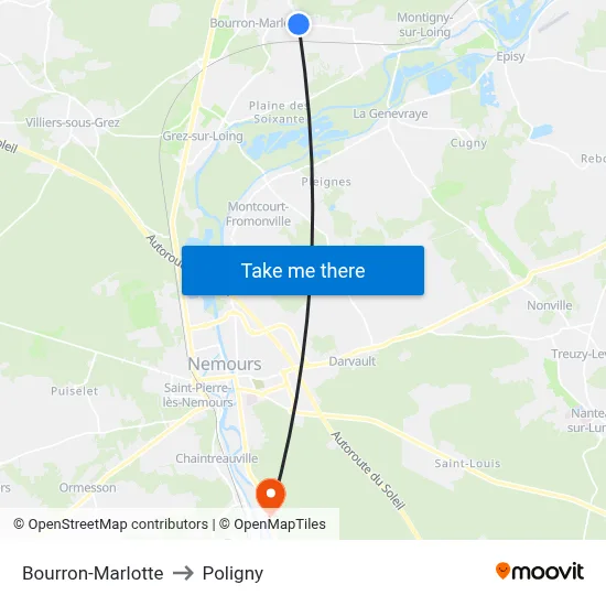 Bourron-Marlotte to Poligny map