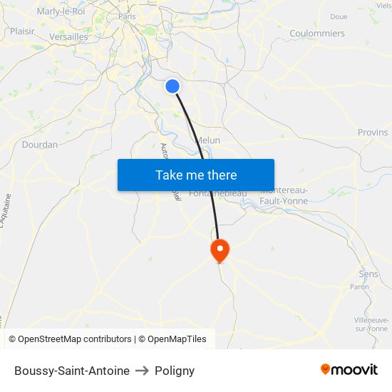 Boussy-Saint-Antoine to Poligny map