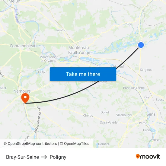 Bray-Sur-Seine to Poligny map