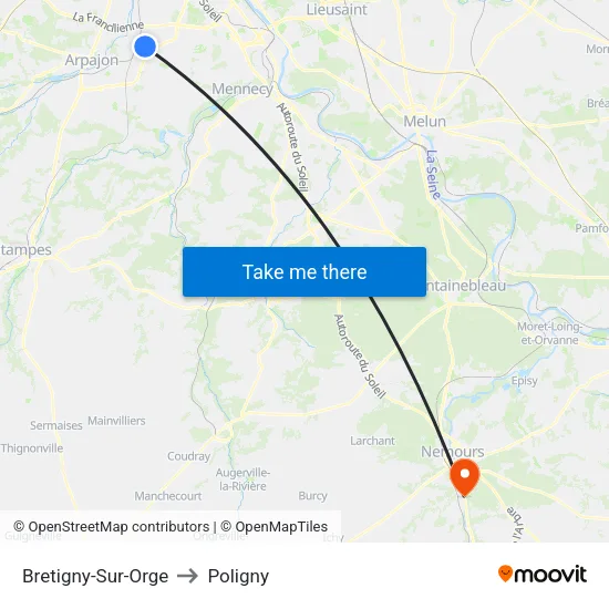 Bretigny-Sur-Orge to Poligny map