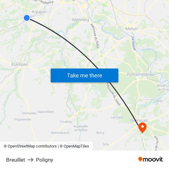 Breuillet to Poligny map