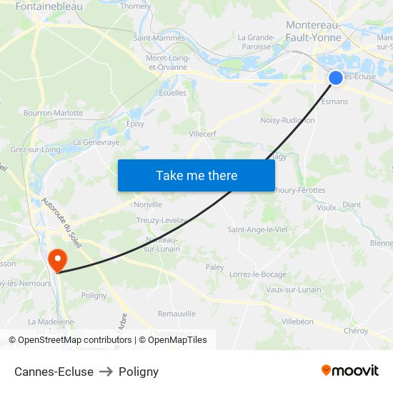 Cannes-Ecluse to Poligny map