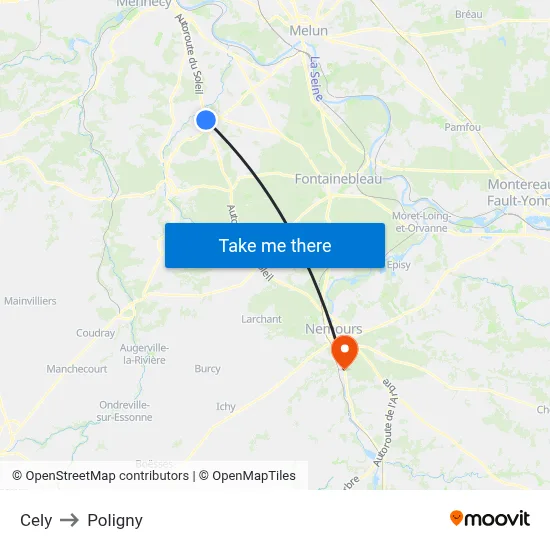 Cely to Poligny map