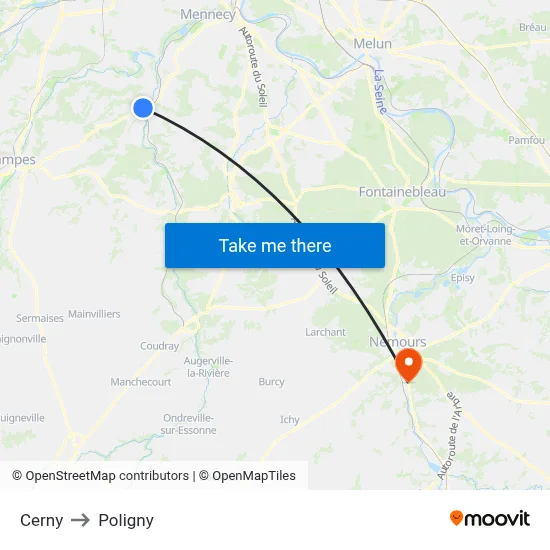 Cerny to Poligny map