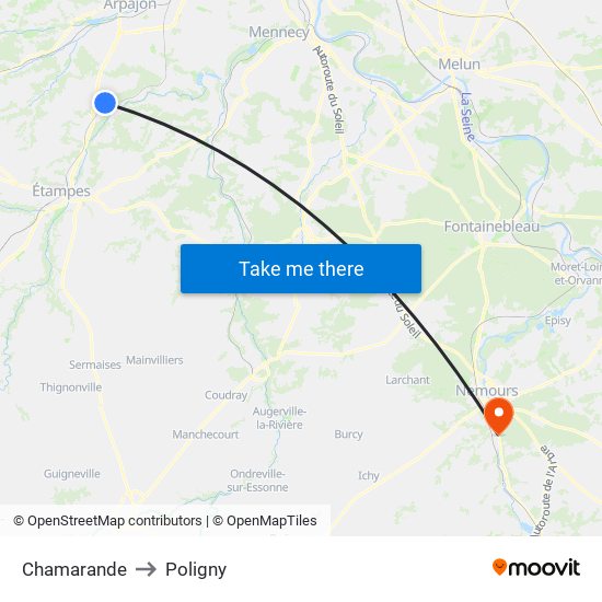 Chamarande to Poligny map