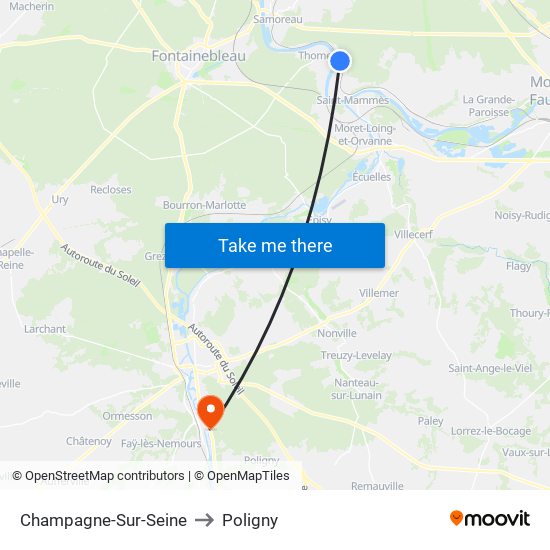 Champagne-Sur-Seine to Poligny map