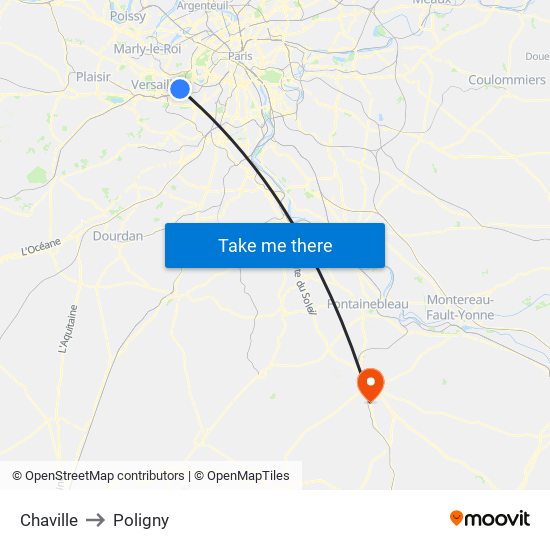 Chaville to Poligny map