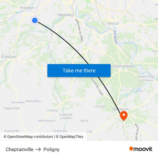 Cheptainville to Poligny map