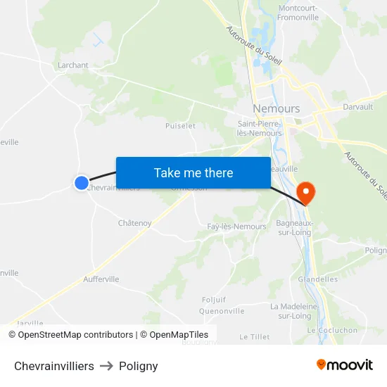 Chevrainvilliers to Poligny map