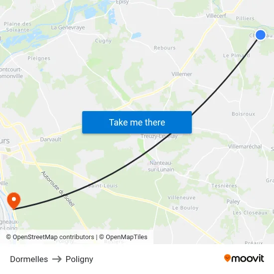 Dormelles to Poligny map