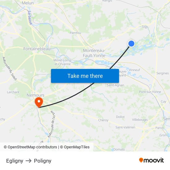 Egligny to Poligny map