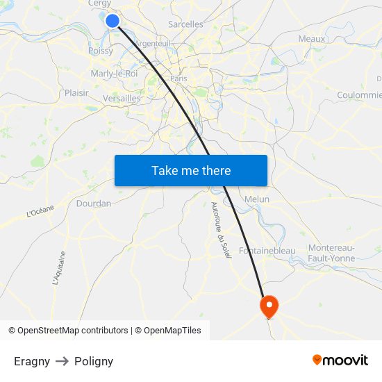Eragny to Poligny map