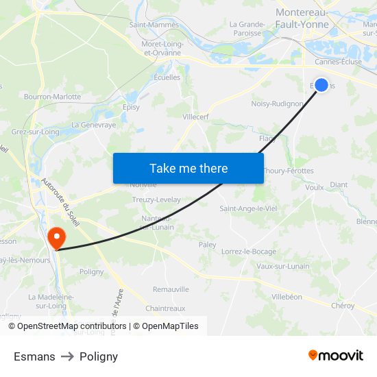 Esmans to Poligny map