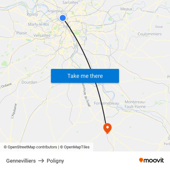 Gennevilliers to Poligny map