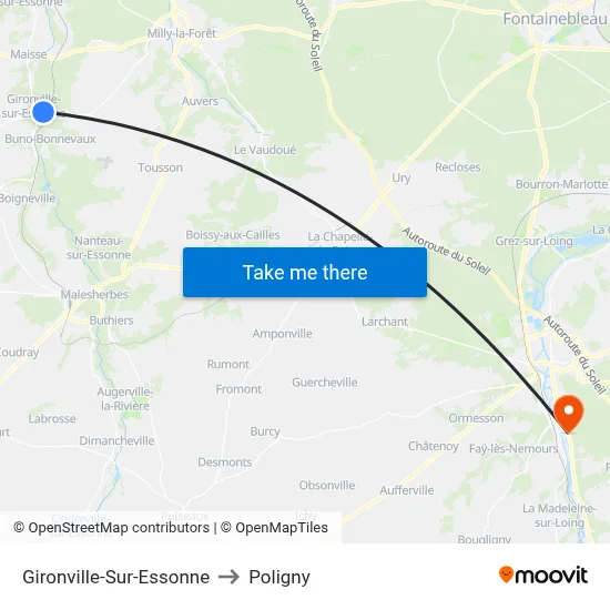 Gironville-Sur-Essonne to Poligny map