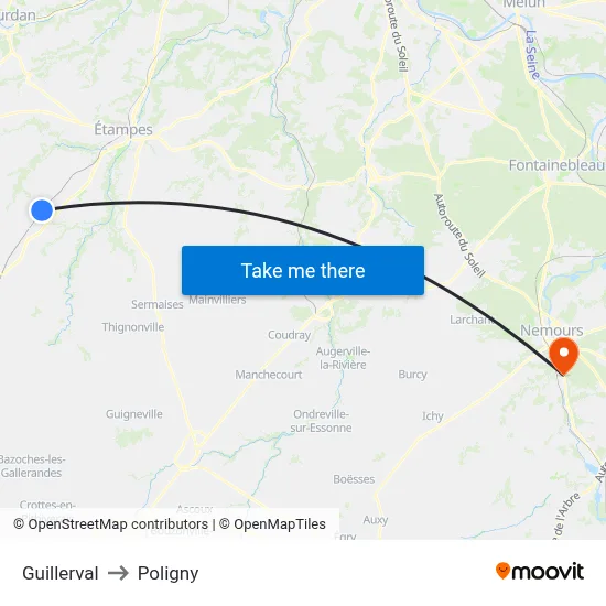 Guillerval to Poligny map