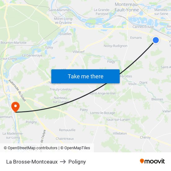 La Brosse-Montceaux to Poligny map