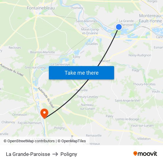 La Grande-Paroisse to Poligny map