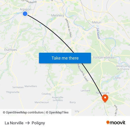 La Norville to Poligny map