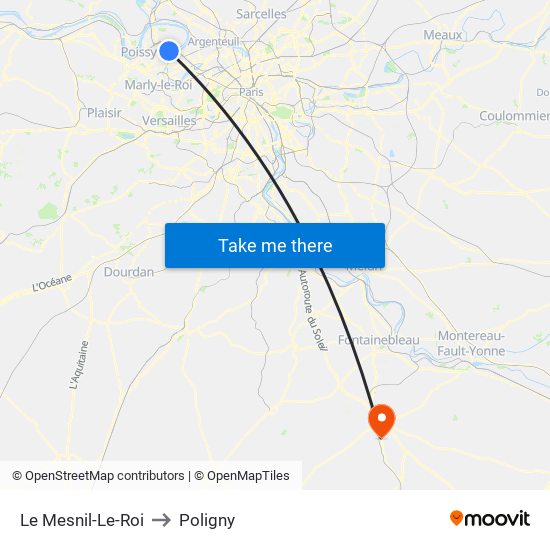 Le Mesnil-Le-Roi to Poligny map