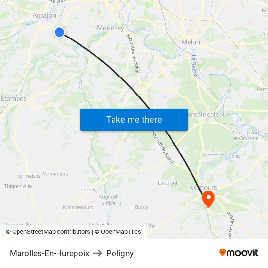 Marolles-En-Hurepoix to Poligny map