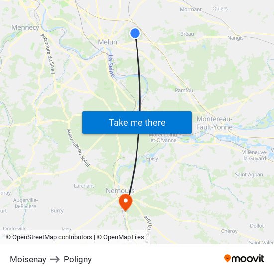 Moisenay to Poligny map