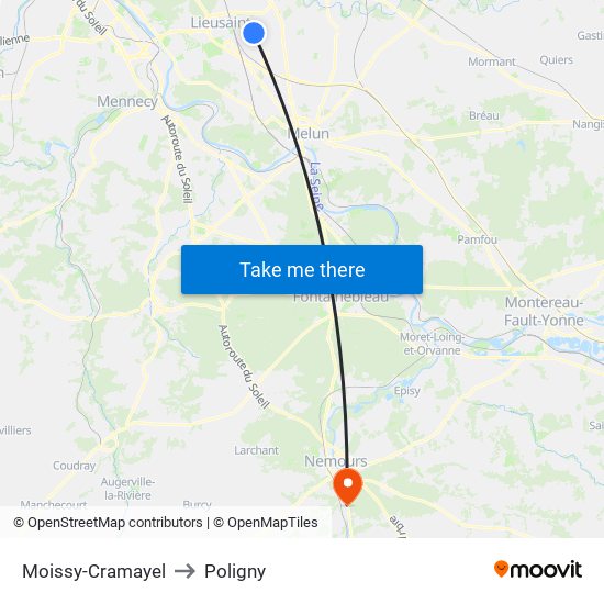 Moissy-Cramayel to Poligny map