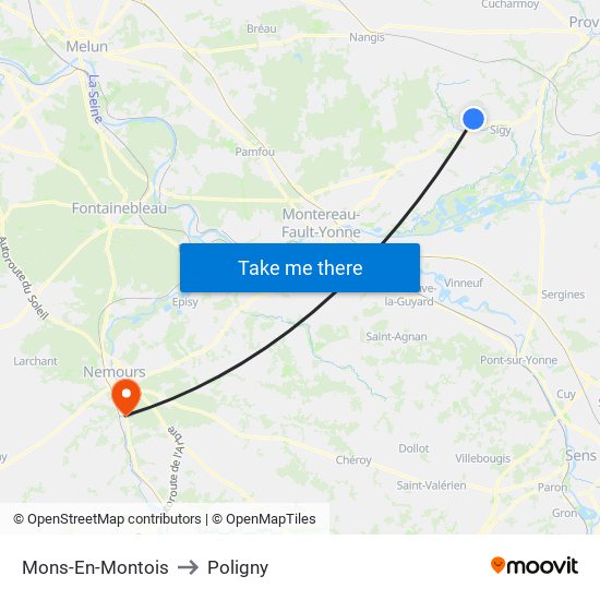 Mons-En-Montois to Poligny map