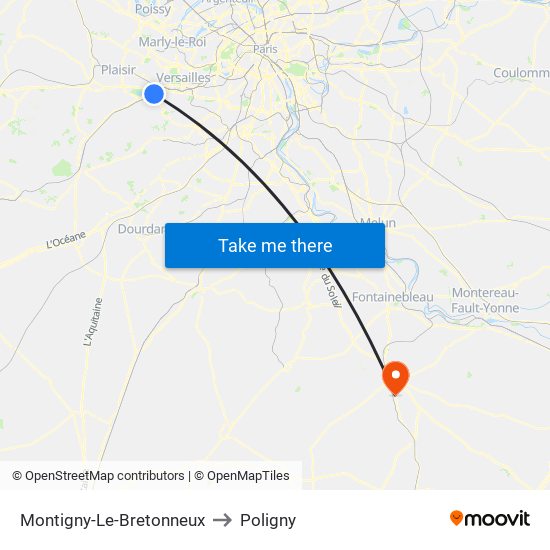 Montigny-Le-Bretonneux to Poligny map