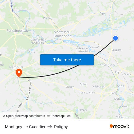 Montigny-Le-Guesdier to Poligny map