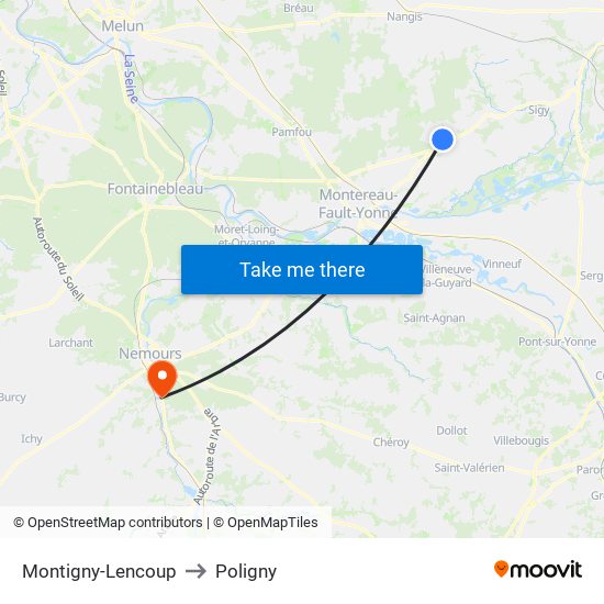 Montigny-Lencoup to Poligny map
