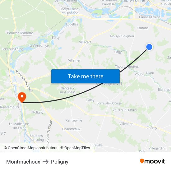 Montmachoux to Poligny map