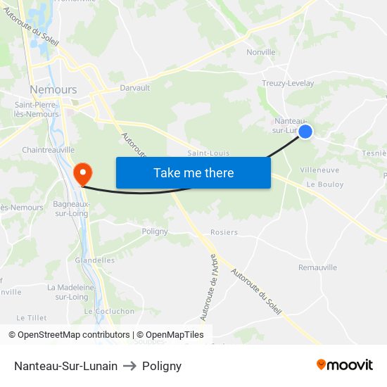 Nanteau-Sur-Lunain to Poligny map