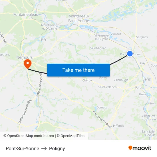 Pont-Sur-Yonne to Poligny map