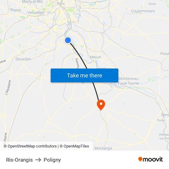 Ris-Orangis to Poligny map