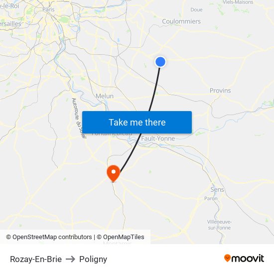Rozay-En-Brie to Poligny map