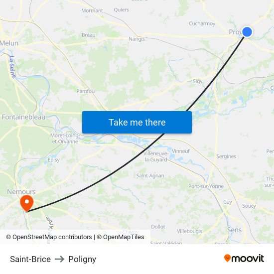 Saint-Brice to Poligny map