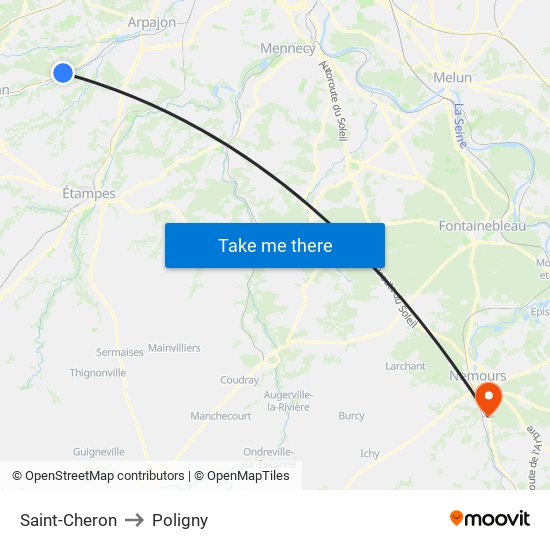 Saint-Cheron to Poligny map