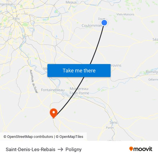 Saint-Denis-Les-Rebais to Poligny map