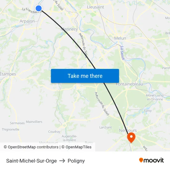 Saint-Michel-Sur-Orge to Poligny map